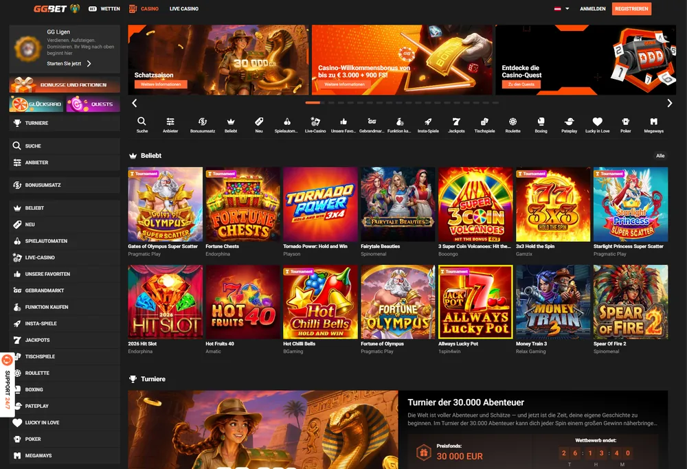 GGbet Webseite – Startseite Vorschau