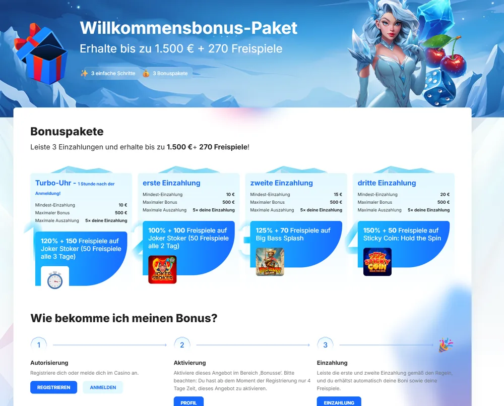 IceCasino Bonus-Seite
