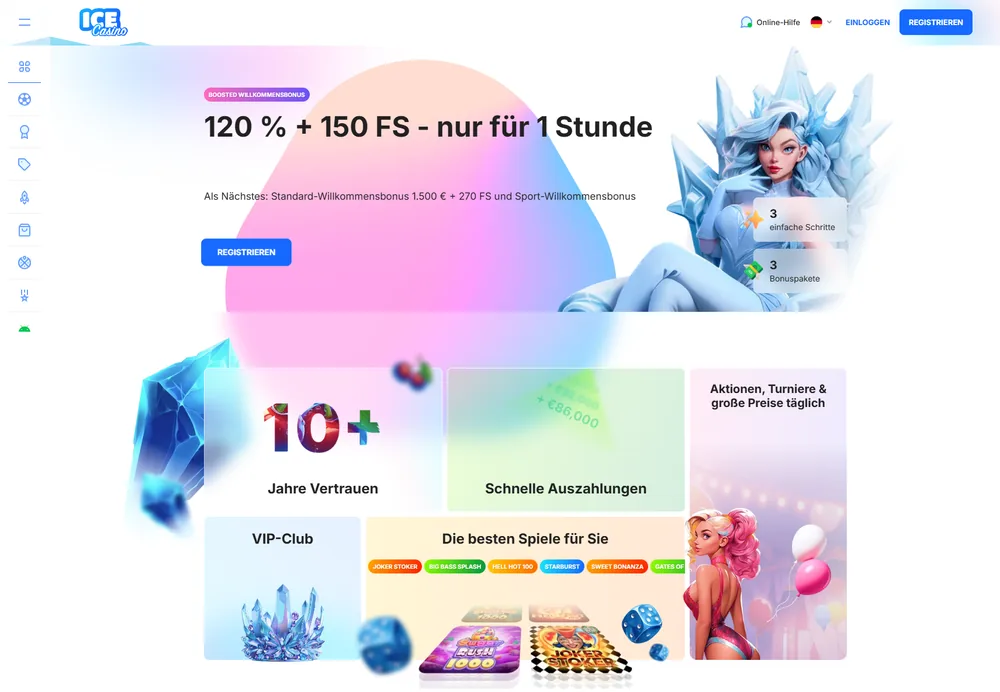 IceCasino Webseite – Startseite Vorschau